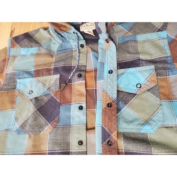 LL Bean Plaid Blue Overland Performance Flannel Snap Front Shirt Mens Sz Medium - Picture 3 of 8